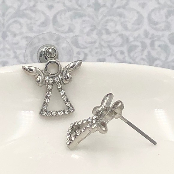 🌼 Angel Silver Rhinestone Dainty Stud Earrings - Picture 2 of 3